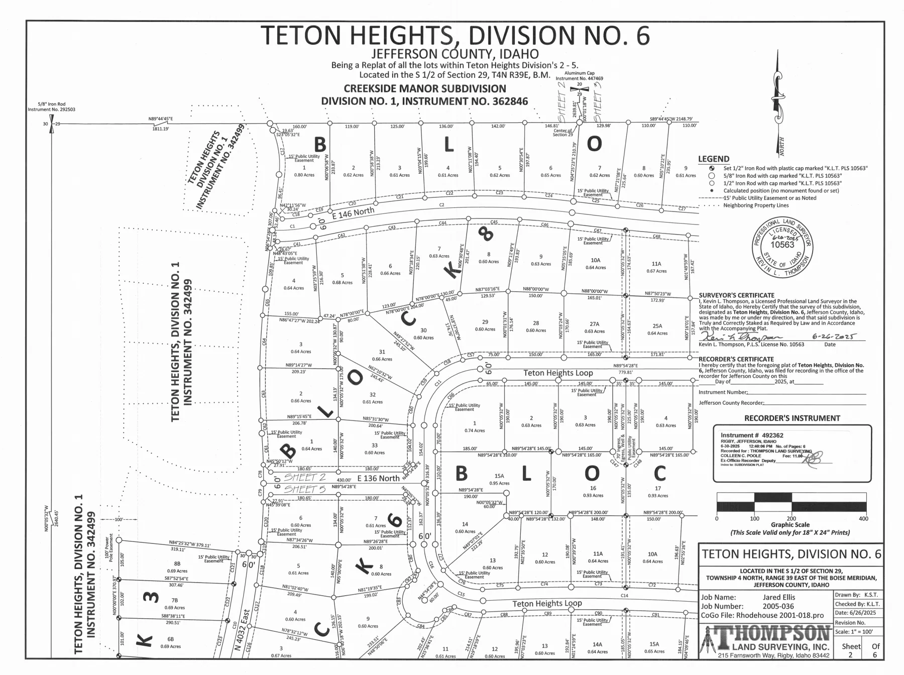 Sheet 2 of the recorded plat of Teton Heights, Division No. 6, Jefferson County, Idaho, Instrument #492362, showing Blocks 7, 8 and 9